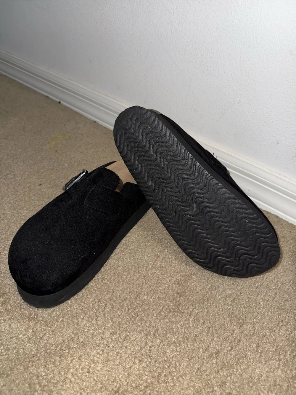 Steve Madden Black Suede Wedge Mule with Buckle